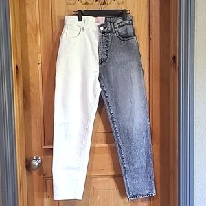 Nwot REVICE white & black acid wash high rise straight/skinny jeans